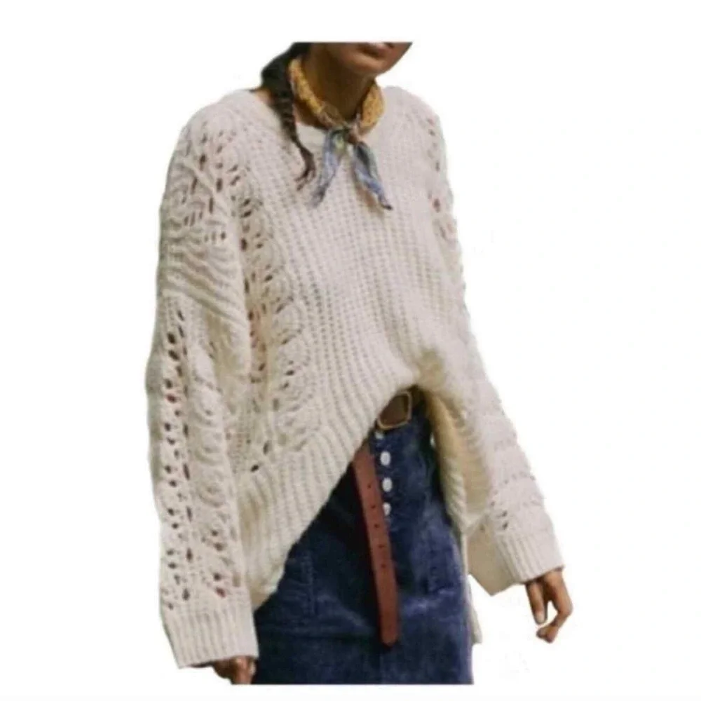 Anthropologie PILCRO Devenne Oversized Chunky Pointelle Crewneck Sweater Large - Picture 1 of 6